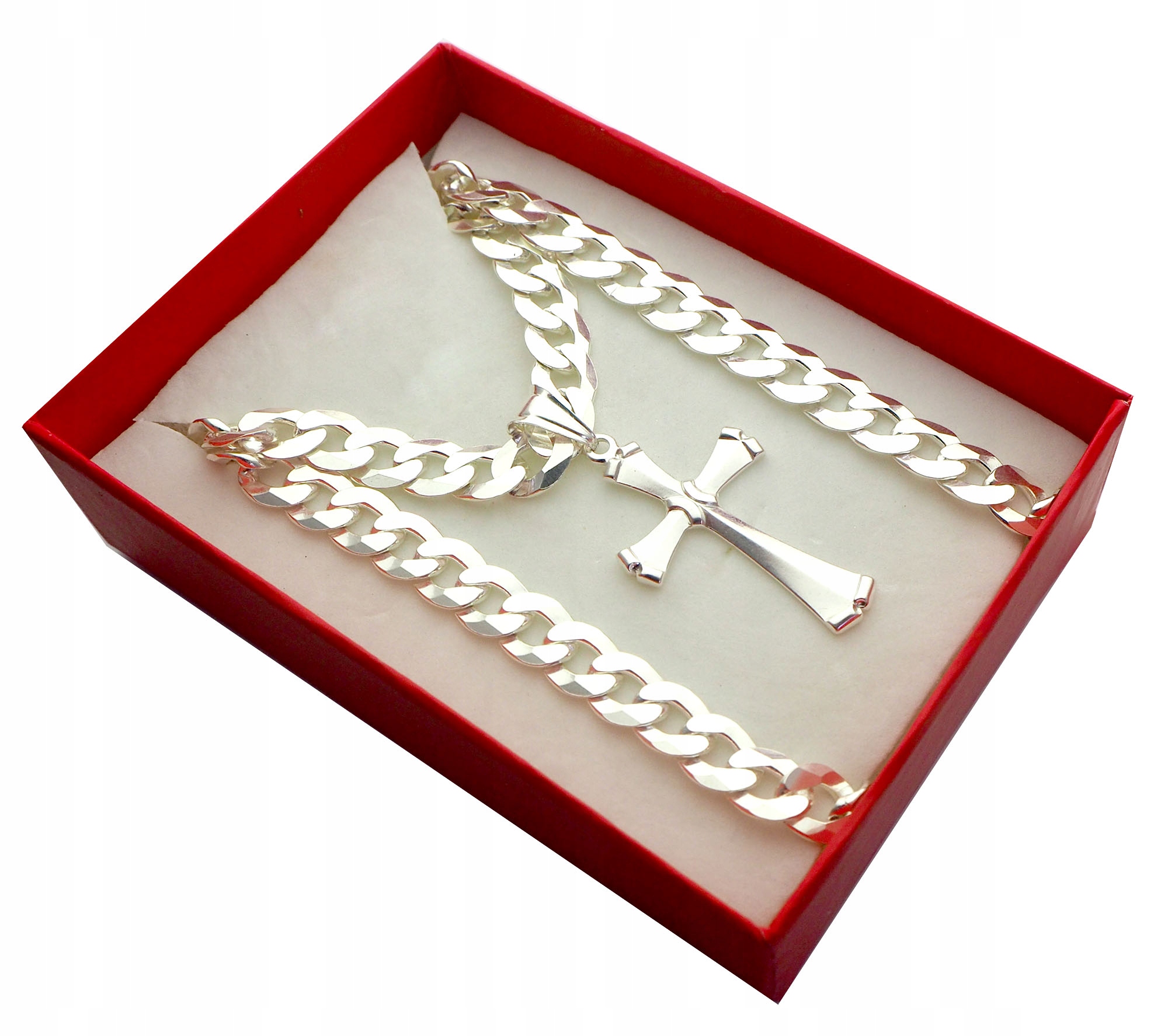 Hrubý strieborný reťazec 65 cm s krížom