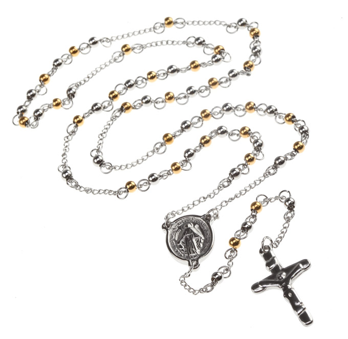 H3821n Rosary Golden Silver Chirurgy Steel