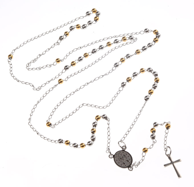 H3826n Rosary Silver Golden Surgery Steel