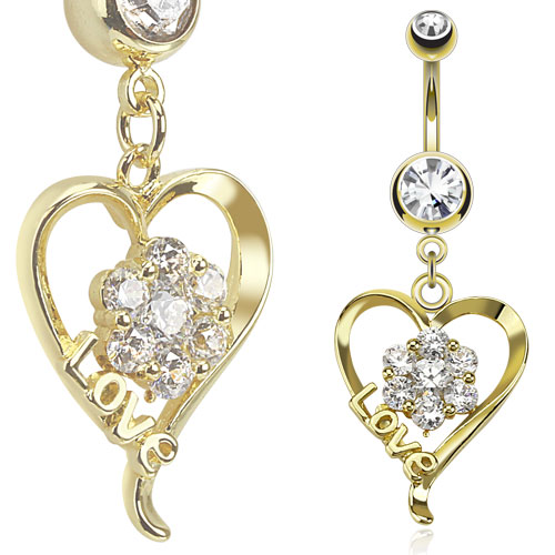 14K ZLATÉ PLATENÉ SRDCE NAUČNÉ PIERCING