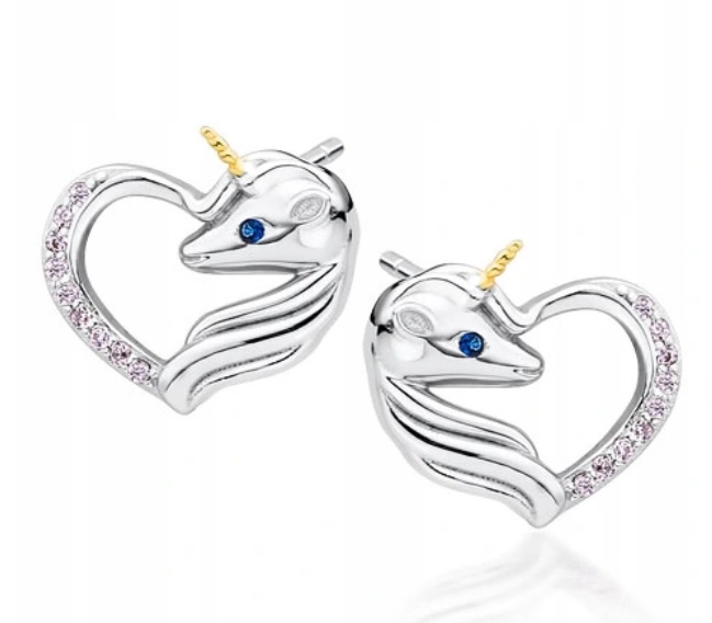 NÁUŠNICE Unicorn unicorn SILVER kubický zirkón modrý