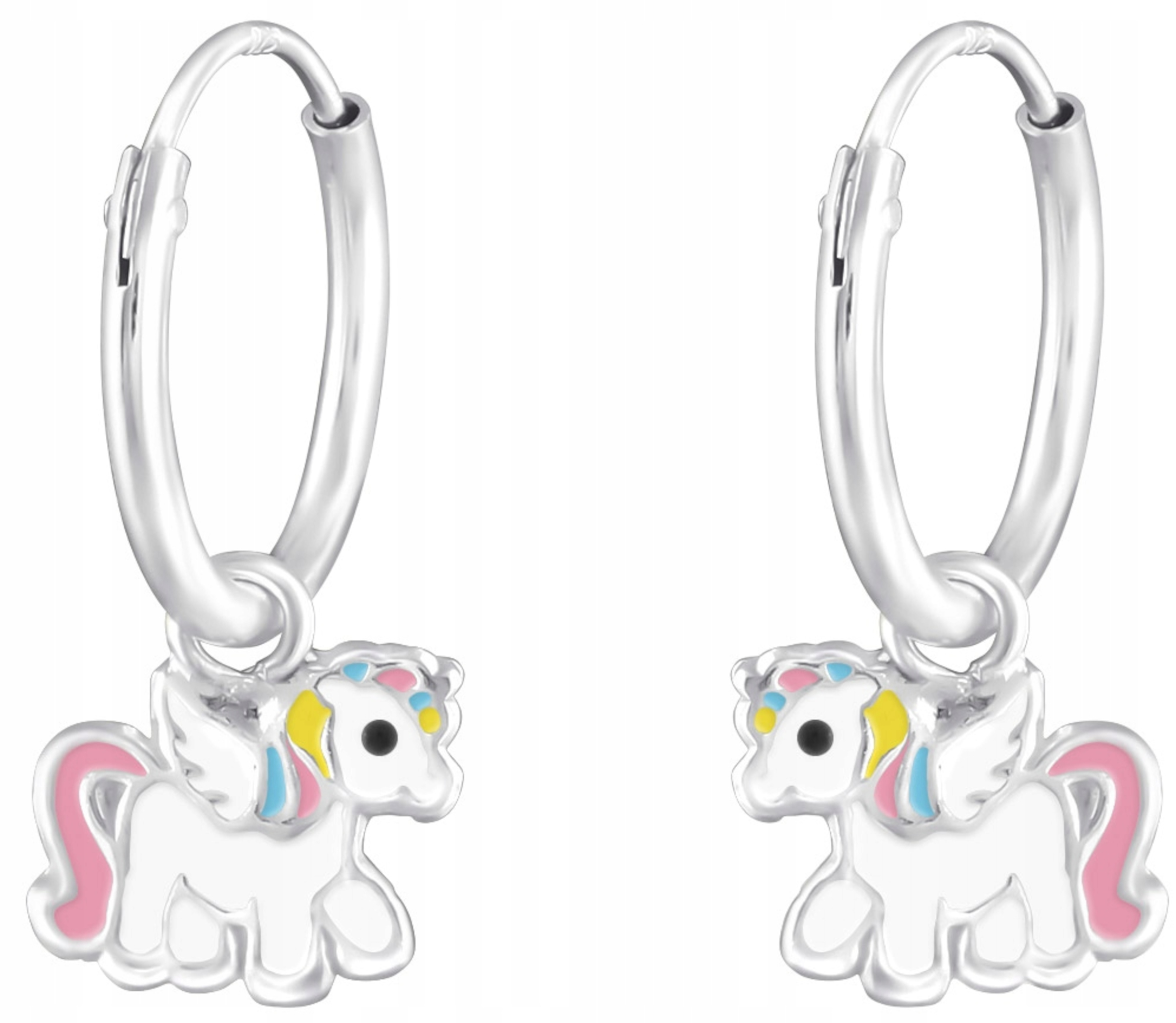 Strieborné náušnice pre deti visiace Unicorn 925