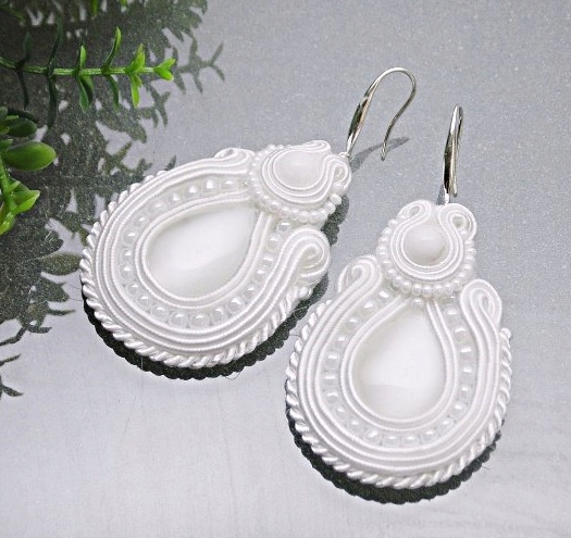 Soutache-svadobné náušnice -Strieborná
