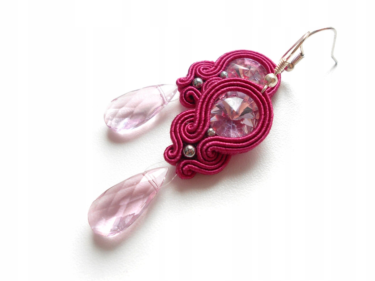 Náušnice Soutache ružové ručné práce