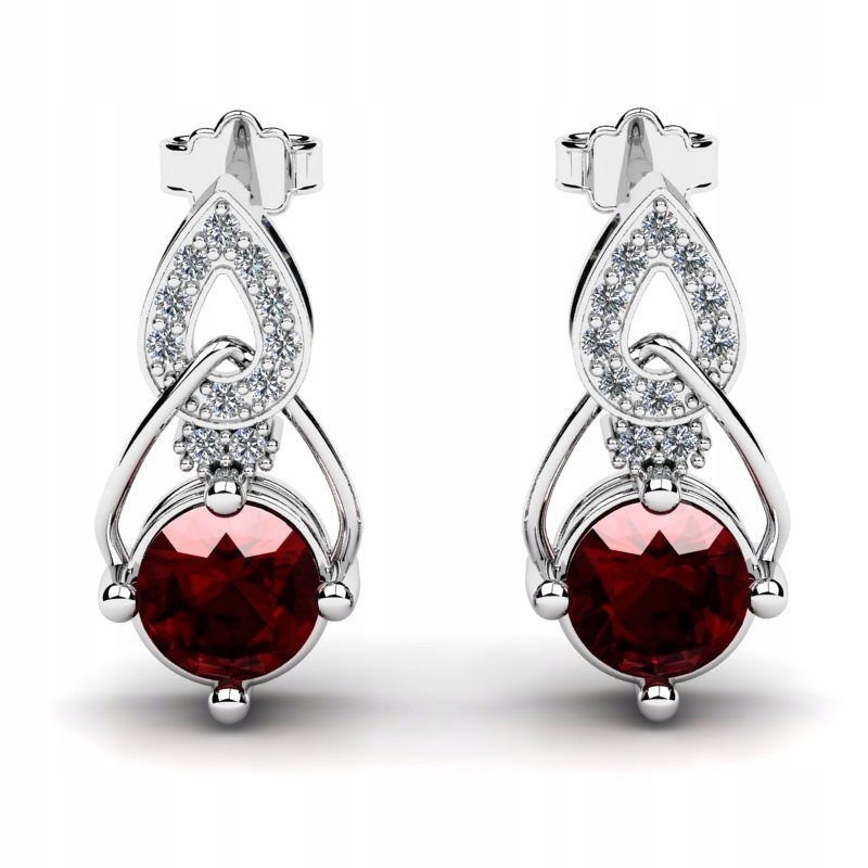 BIELE ZLATÉ NÁUŠNICE S POMEGRANÁTAMI A BRILLIANTAMI