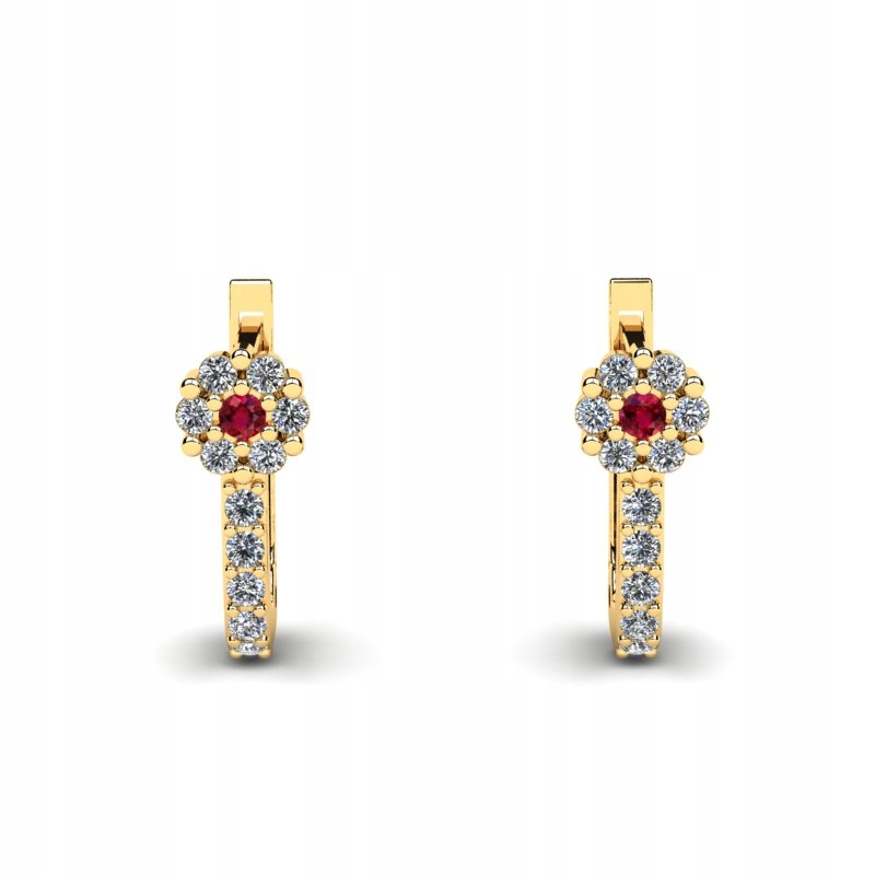 Náušnice Zlaté hviezdy Rubíny a diamanty 0,26ct