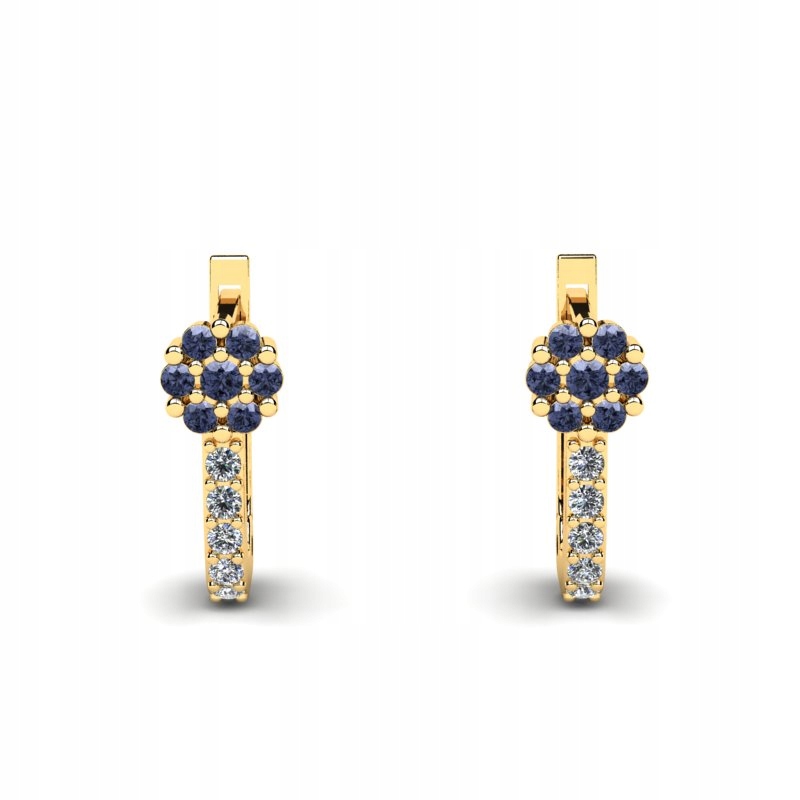 Zlaté náušnice s tanzanitmi a diamantmi 0,26ct