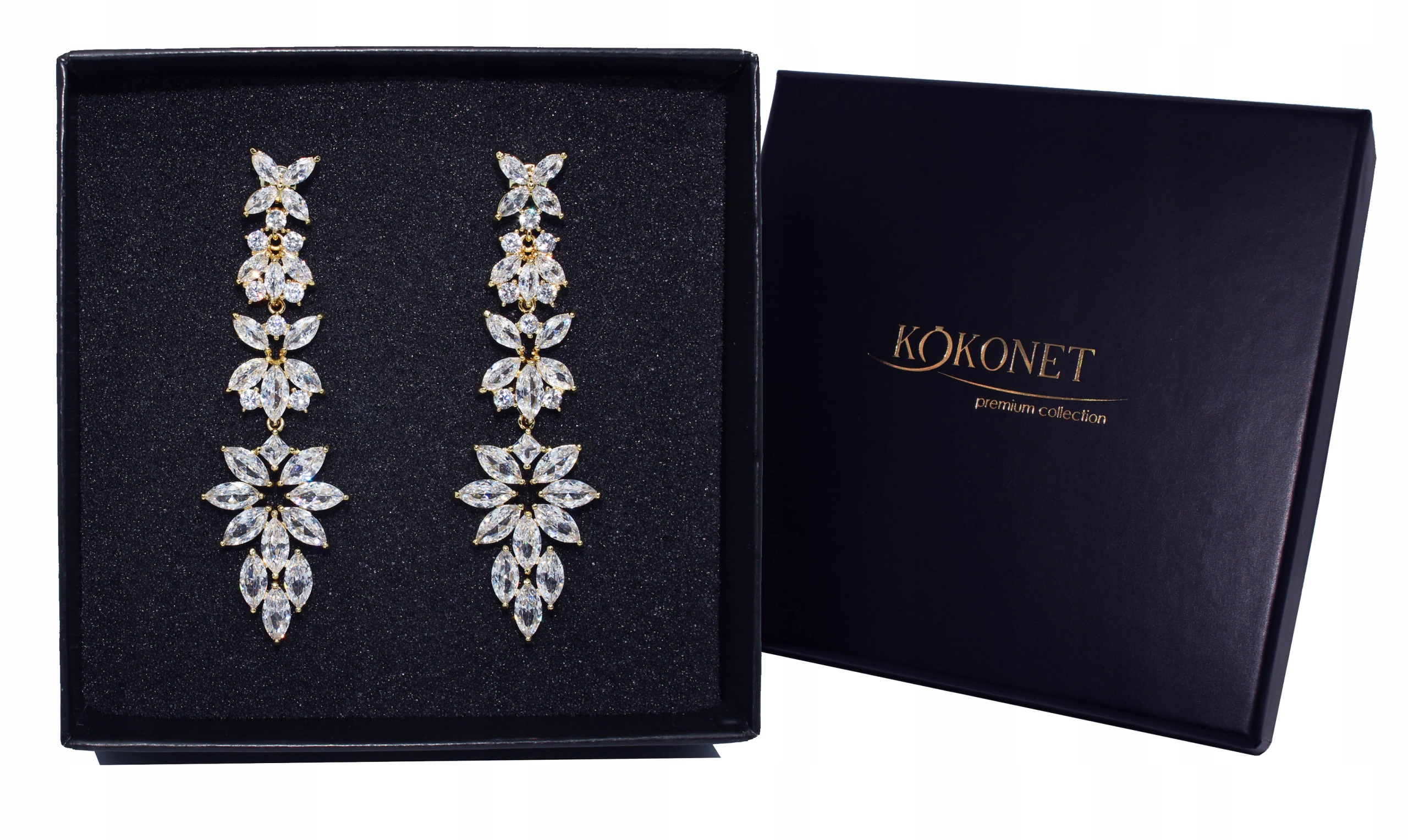 Pozlátené dlhé svadobné NÁUŠNICE SVADBA swarovski