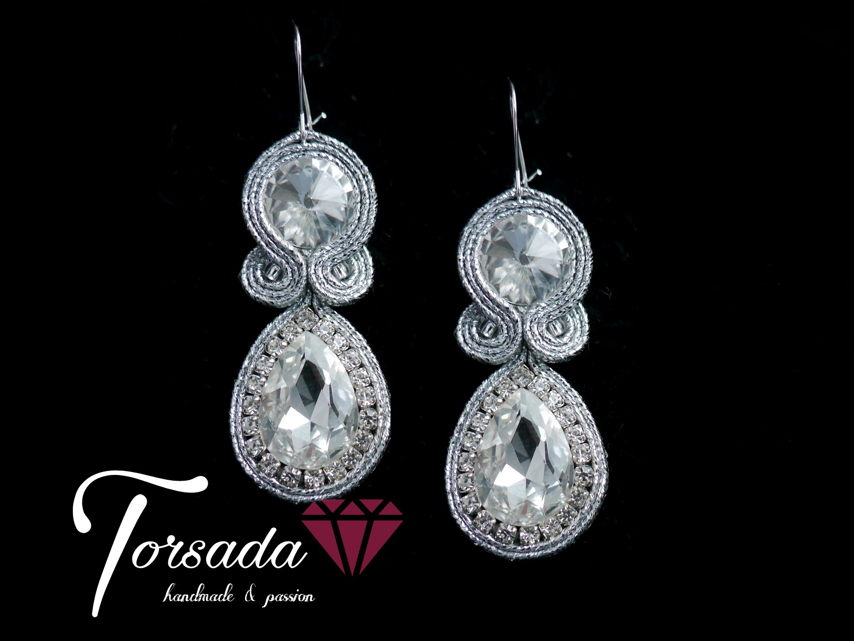 HANDMADE strieborné soutache náušnice Swarovski