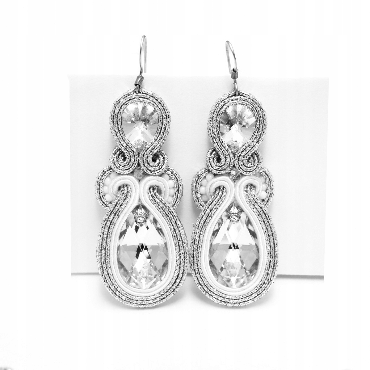 Náušnice Soutache Swarovski svadobné strieborné kryštály