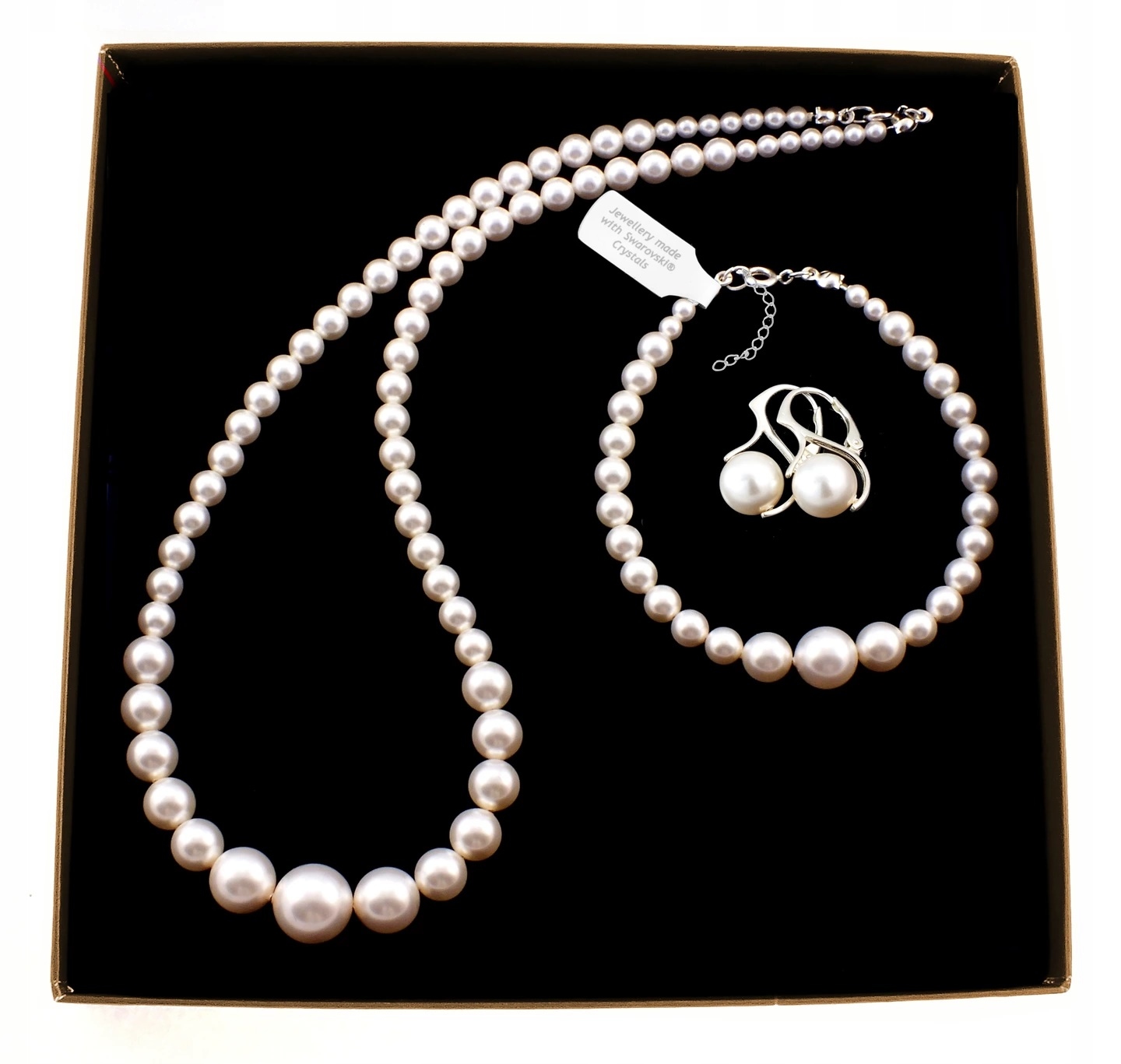 SADA PERLÍKOV BIELY STRIEBORNÝ KRYSTÁL SWAROVSKI