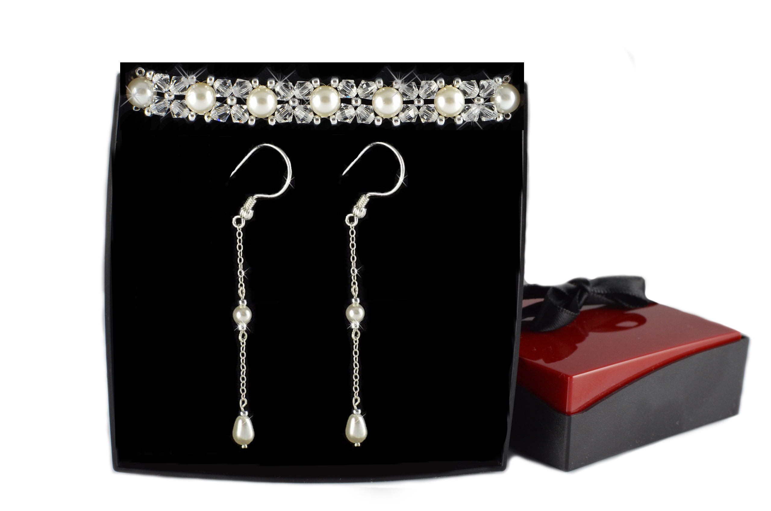 SVADOBNÁ SADA z perál SWAROVSKI na svadbu STRIEBRO