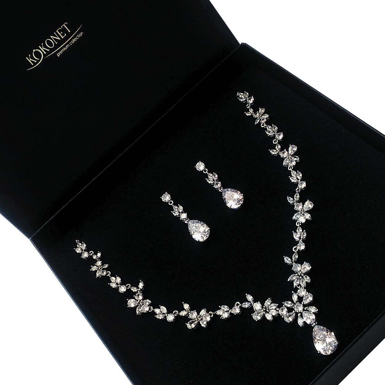 Svadobná STRIEBORNÁ SADA swarovski quality LISTY wow