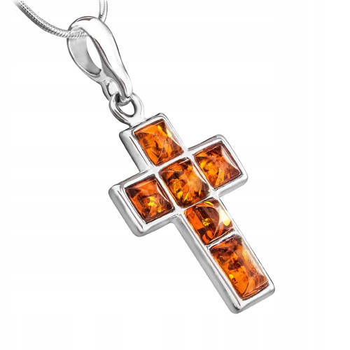 Cross Pendant prívesok prívesok strieborný a jantárový