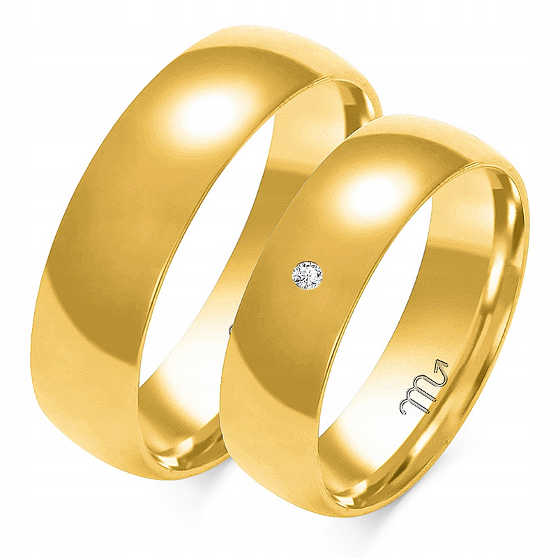 Klasické svadobné obrúčky A-103, polkruhový diamant 6 mm