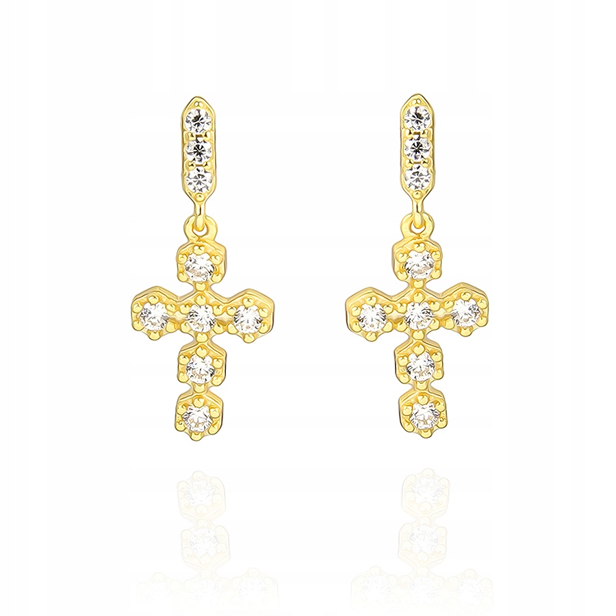 ZLATÉ PLATENÉ KRÍŽOVÉ náušnice s kubickými zirkónmi
