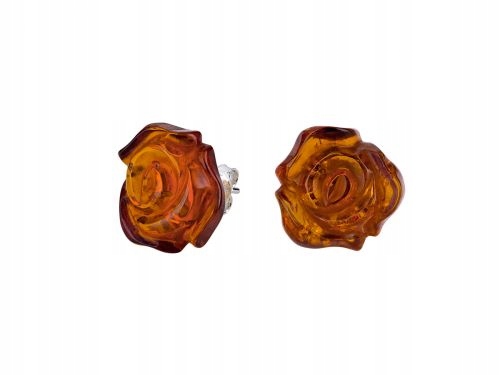 Náušnice Ruže Striebro 925 Amber Cognac