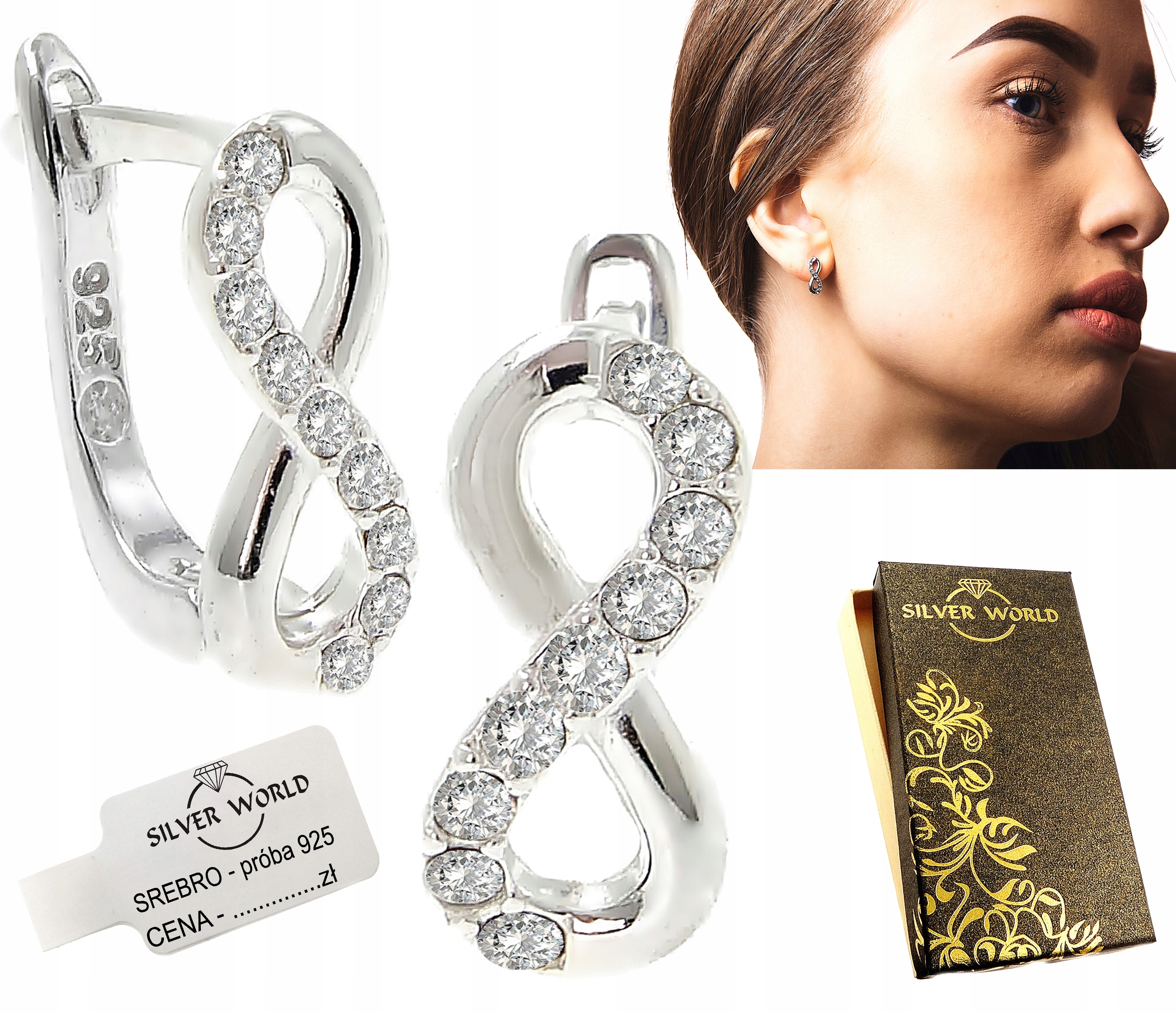 Strieborné náušnice Infinity. Swarovski DC