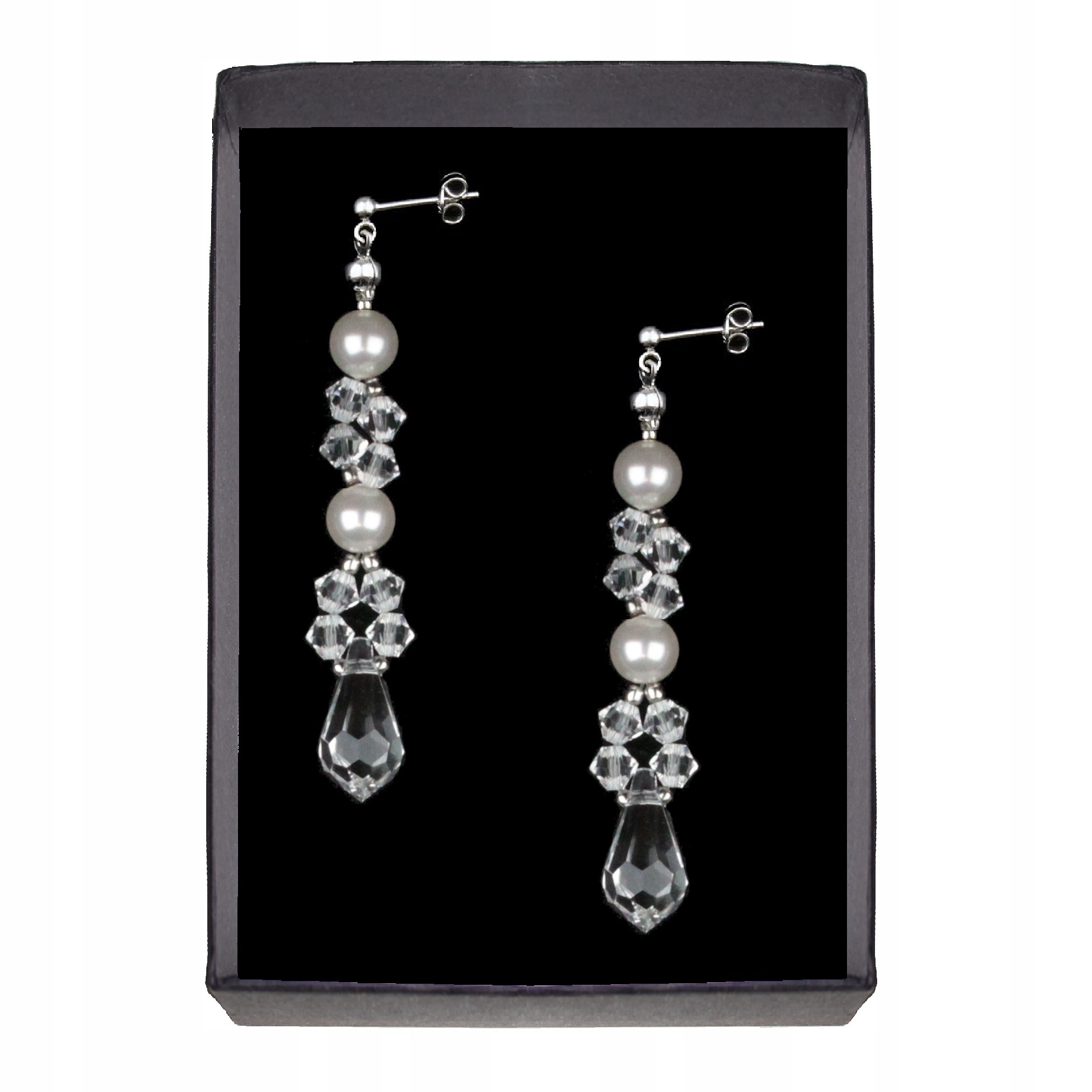 Dlhé svadobné náušnice s kryštálmi Swarovski Pearl