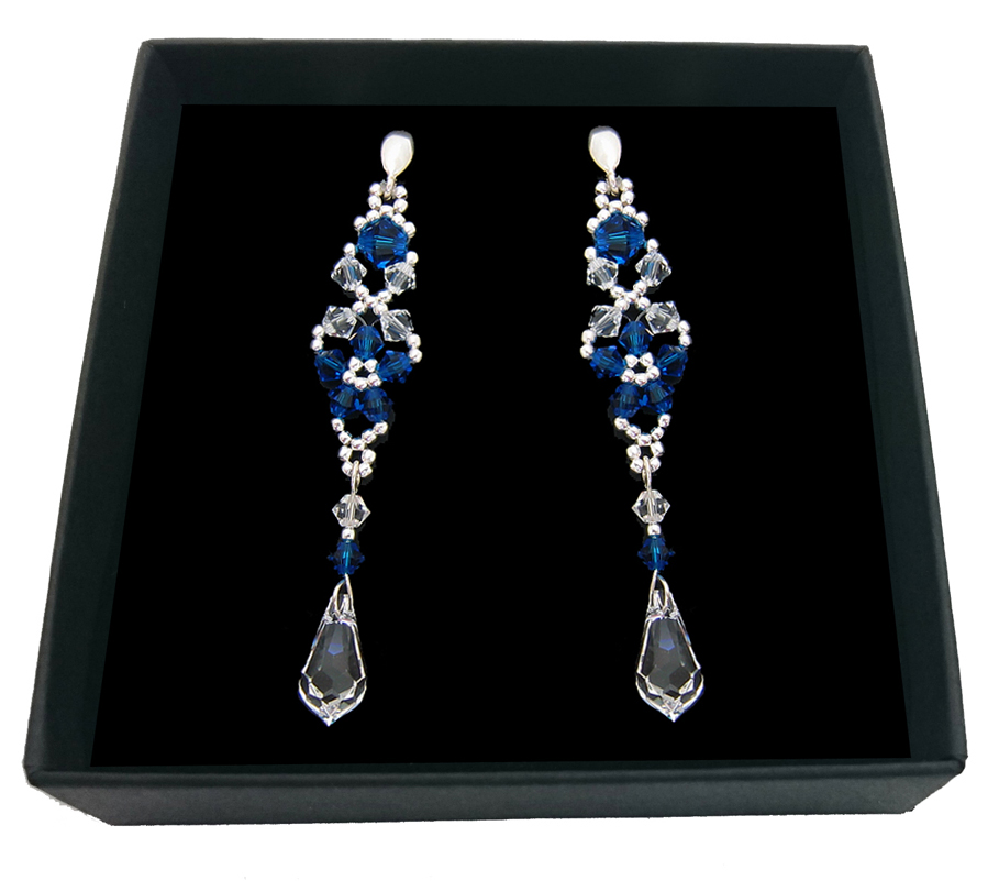 Svadobné náušnice vyrobené z modrých kryštálov SWAROVSKI 1970