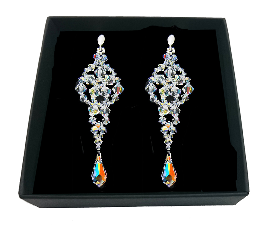 Strieborné náušnice SWAROVSKI SVADBA dlhé AB 1834