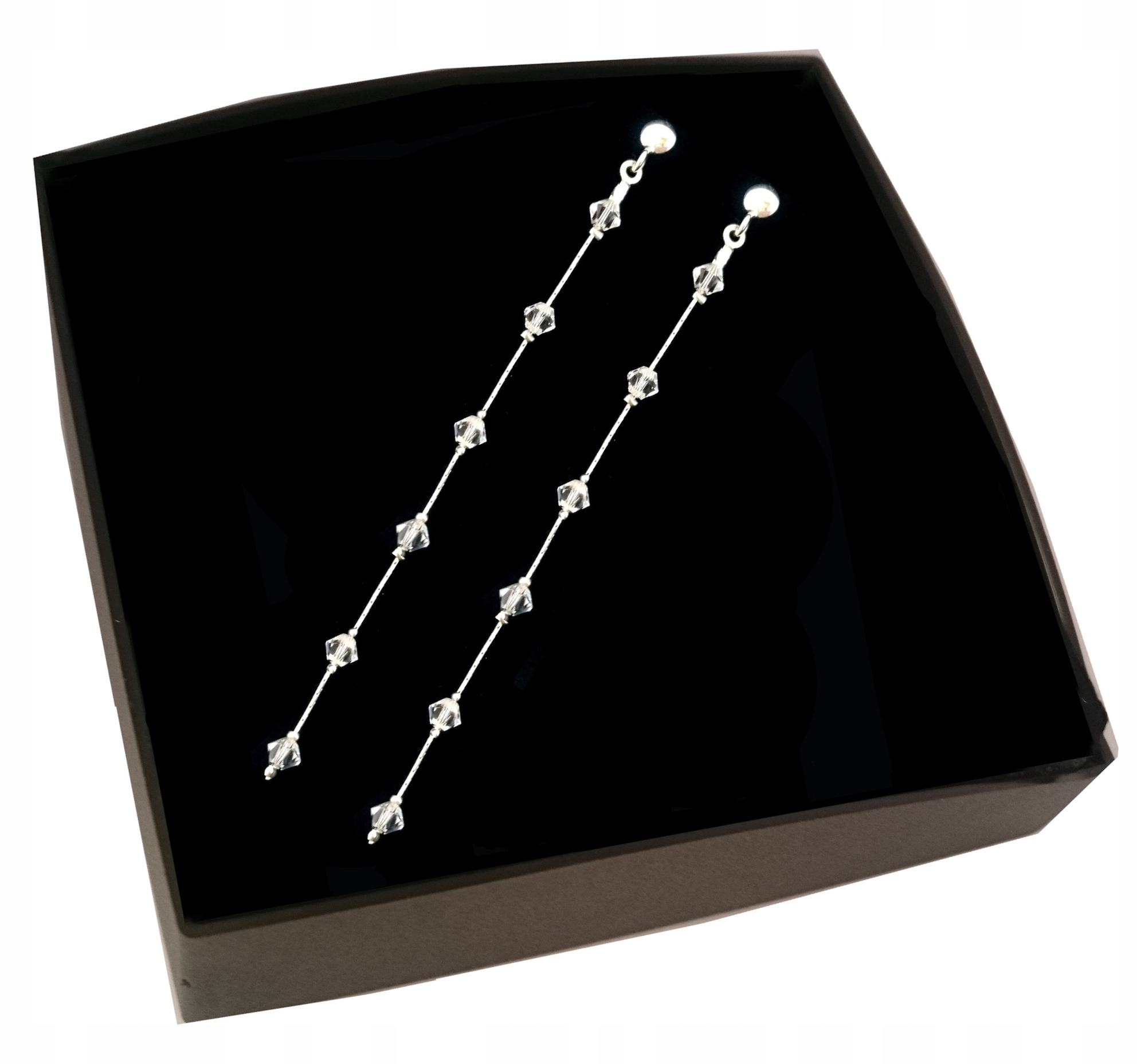 Strieborné SVADOBNÉ náušnice SWAROVSKI visiace 9cm SVADOBNÉ