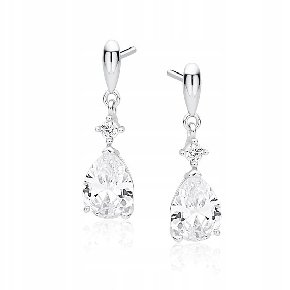 Strieborné náušnice pr925 Rhodiované slza Cubic Zirconia ŚL