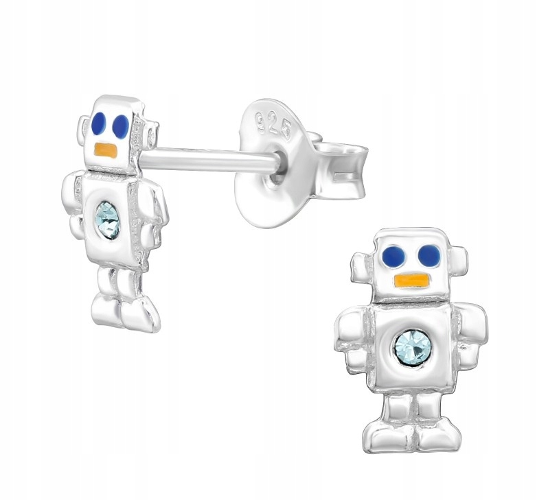Farebné náušnice strieborná mačka robot myš