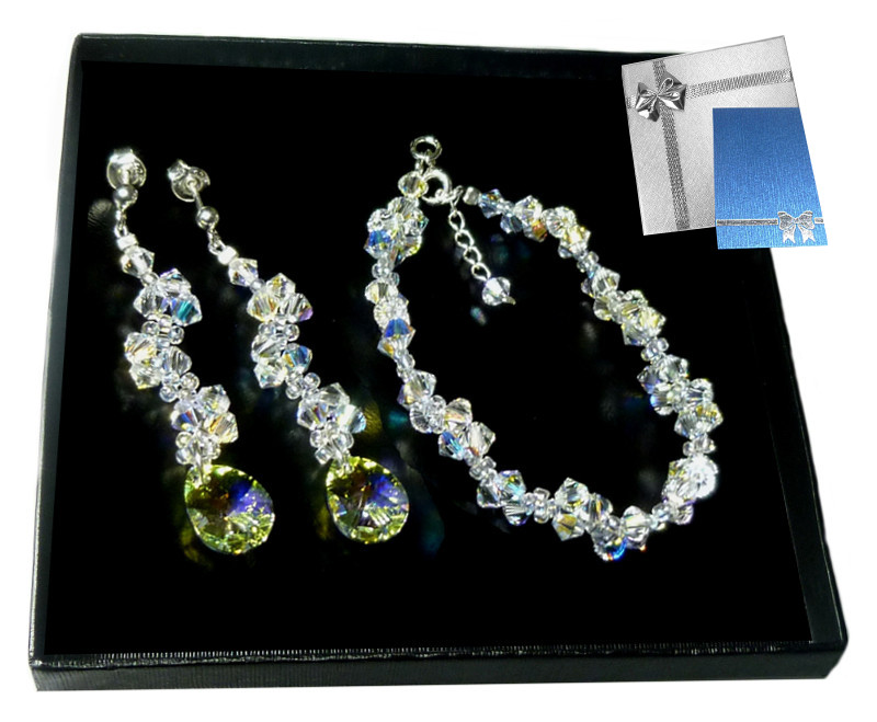 Svadobná sada Swarovski CRYSTAL AB PEAR kb s342