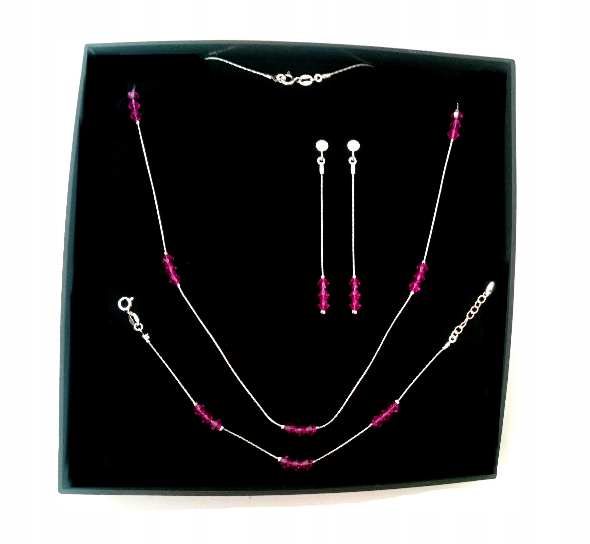 Svadobná súprava strieborných kryštálov SWAROVSKI FUCHSIA