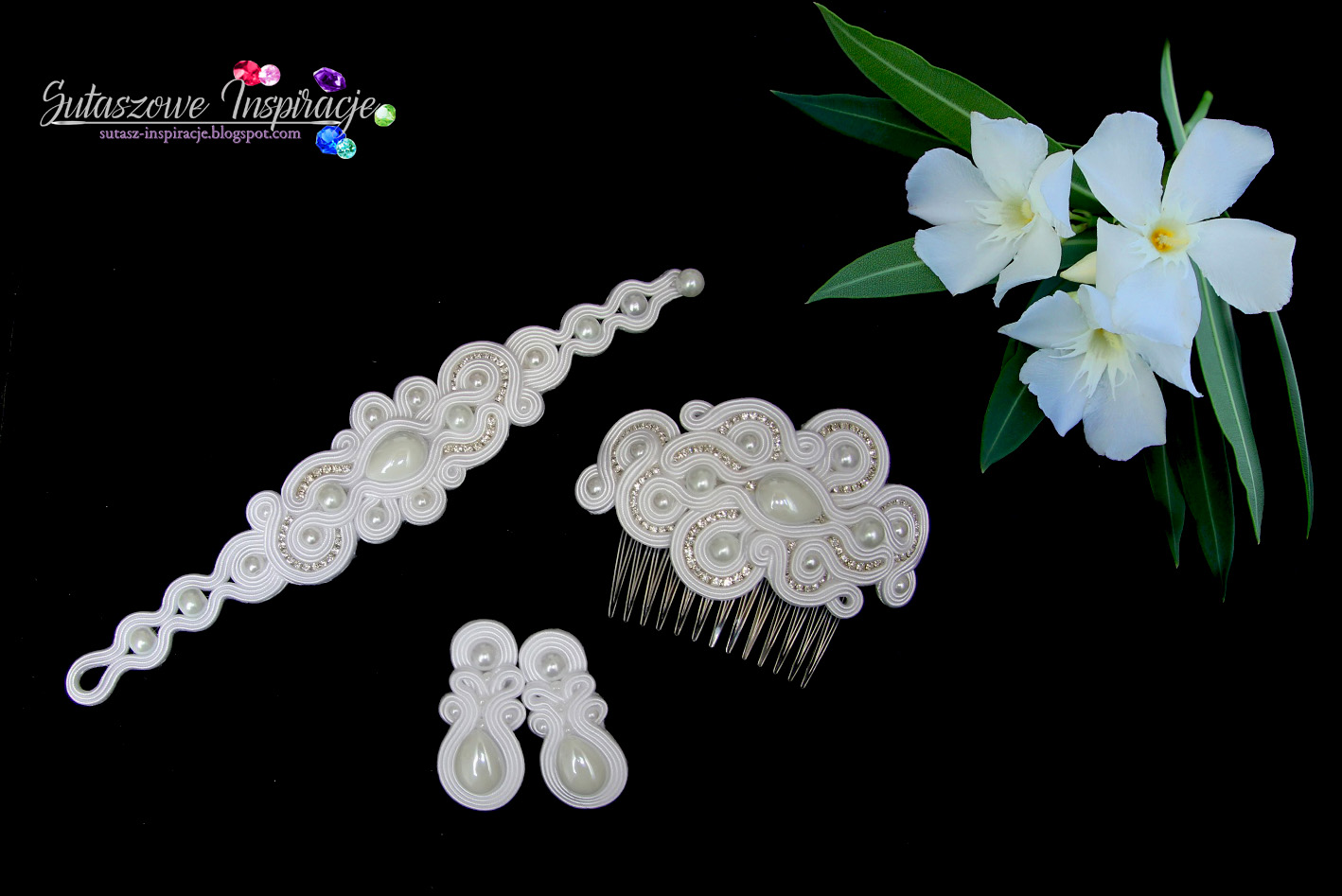 Svadobná sada, soutache slonová kosť, krémovo biela