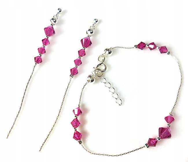 Svadobná sada so Swarovski kryštálmi fuchsiová ružová