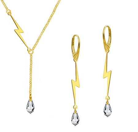 Pozlátená súprava s bleskami a kryštálmi Swarovski
