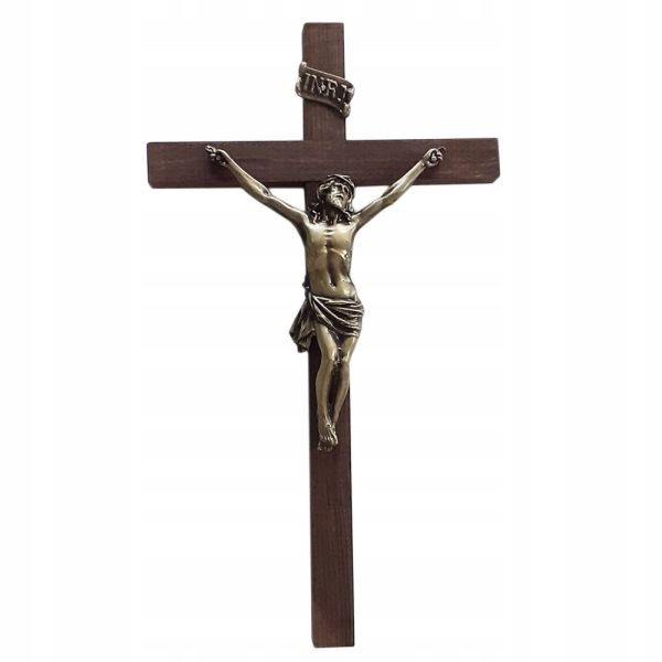 Tmavý drevený visiaci kríž 42 cm - 38293