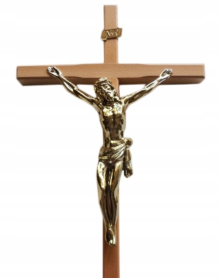 Drevený závesný kríž, svetlý, v45cm - 08476