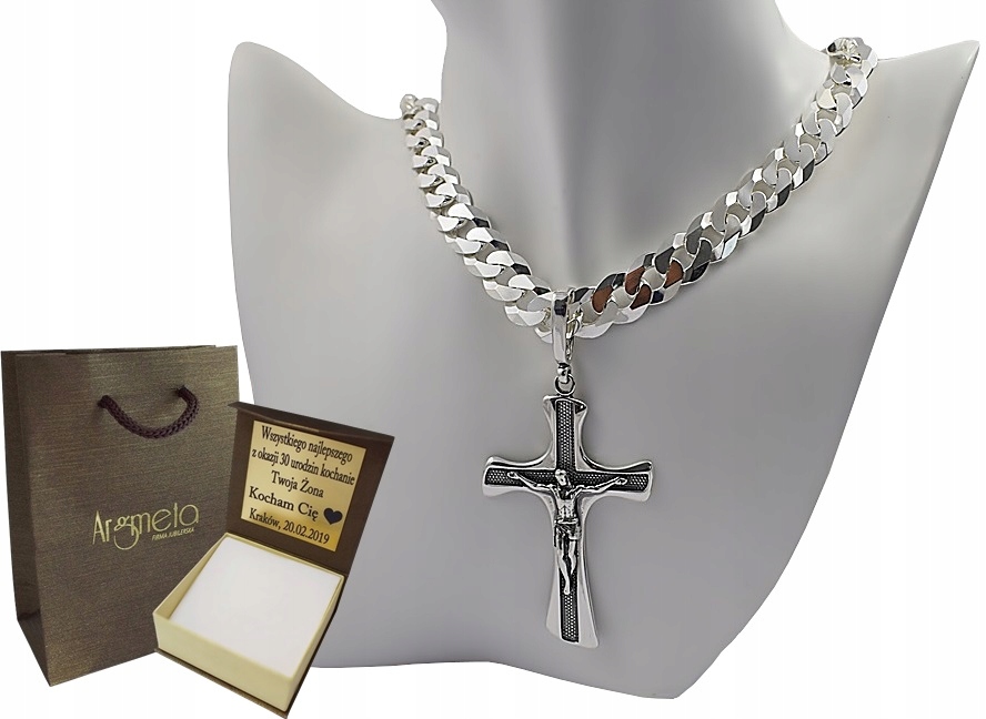 Šírka striebornej reťazca + oxidovaný kríž /gravírovanie