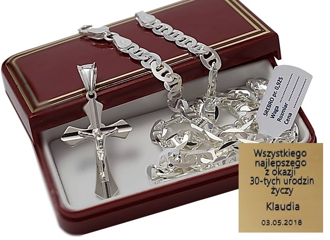 Pánsky strieborný reťazec + kríž / - 50 % + gravírovanie