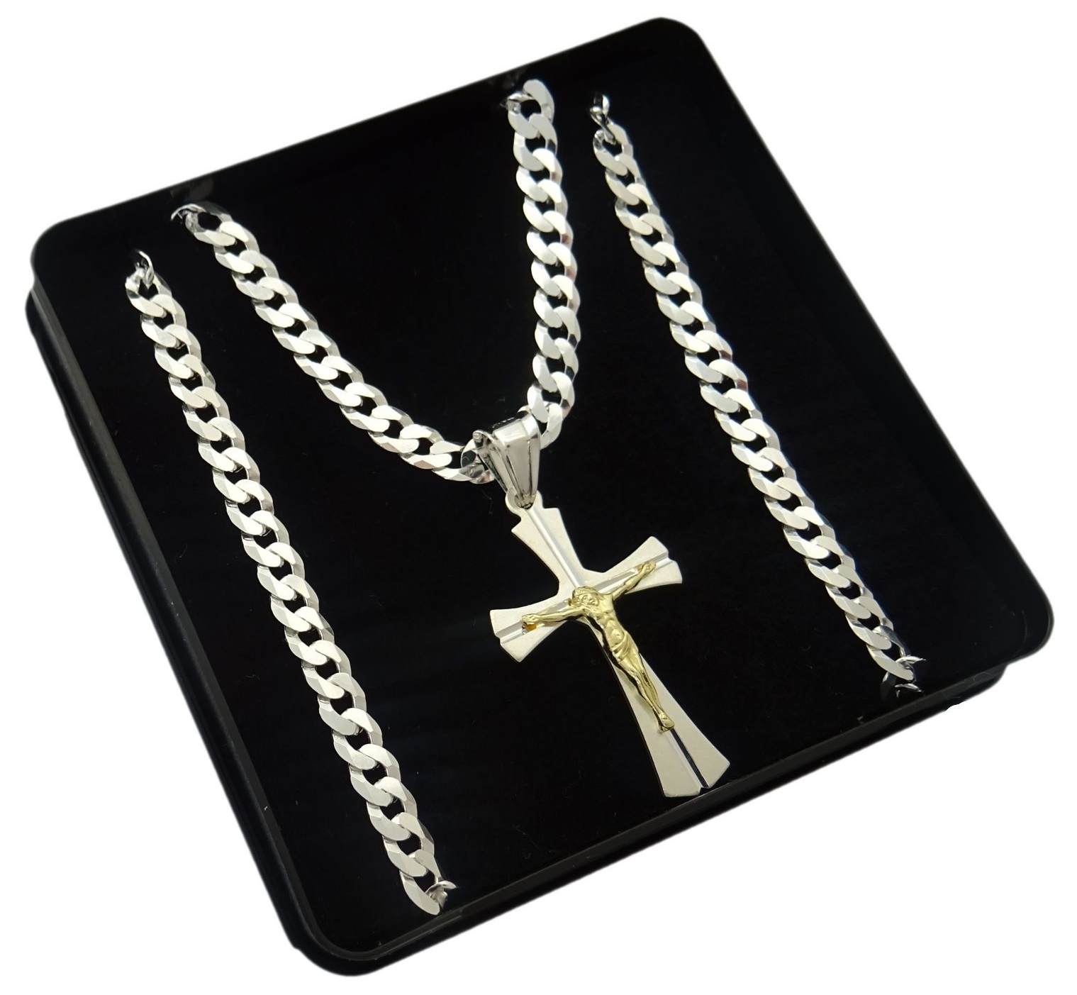 Strieborný reťazec 50 cm bitka + kríž -50% 100