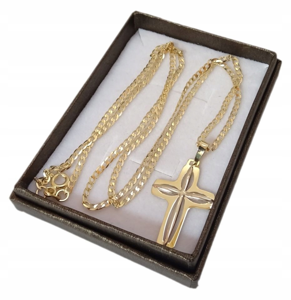 Zlatá reťaz plná plus kríž 50 cm. PR. 585