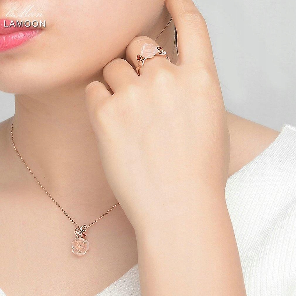 Lamoon Natural Pink Rose Quartz 925 Sterling
