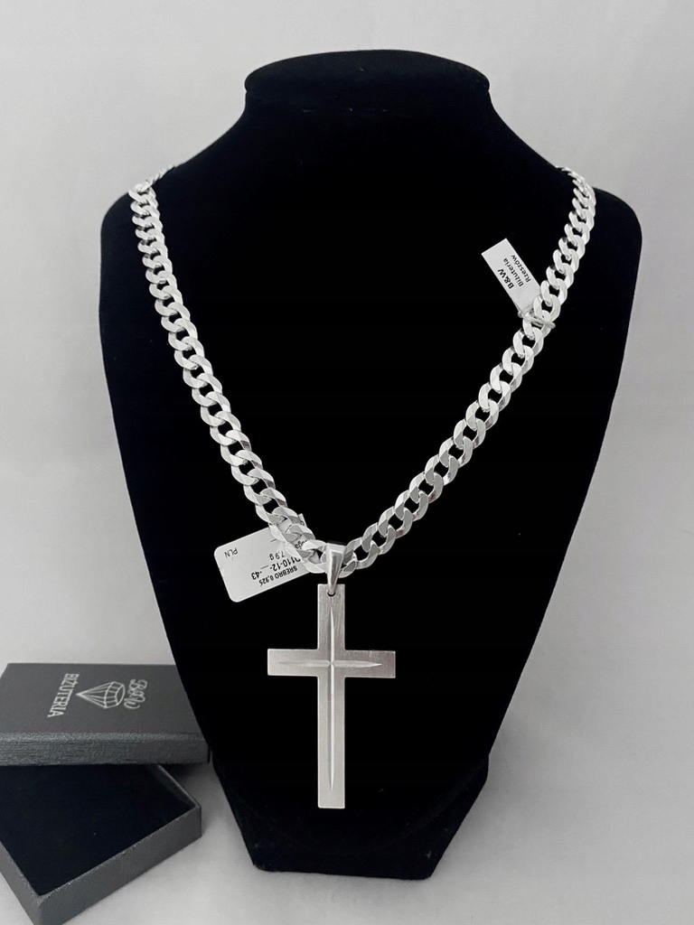 Strieborný reťazec Pr.925 8 mm cesto 50 cm + kríž