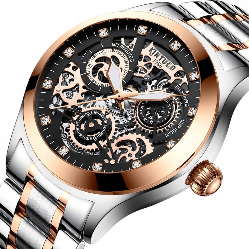 Pánské hodinky - Mechanické luxusné pánske hodinky Kinaed Gold