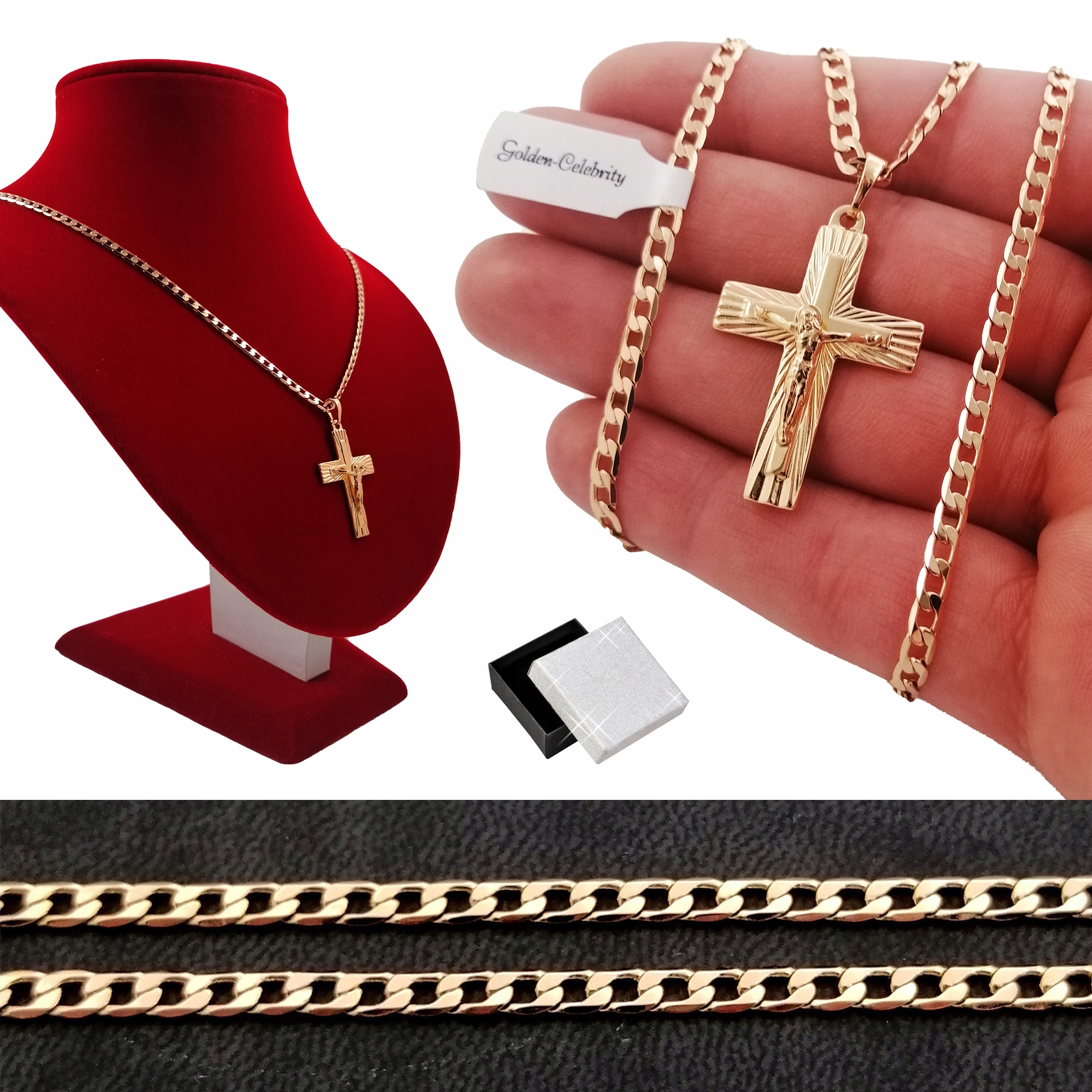 Pánsky zlatý reťaz kvetináča + krížový 18k