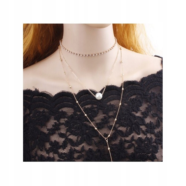 TROJDIELKOVÝ CHOKER NÁHRDELNÍK S PERLÍKOM A KRYŠTÁLOM