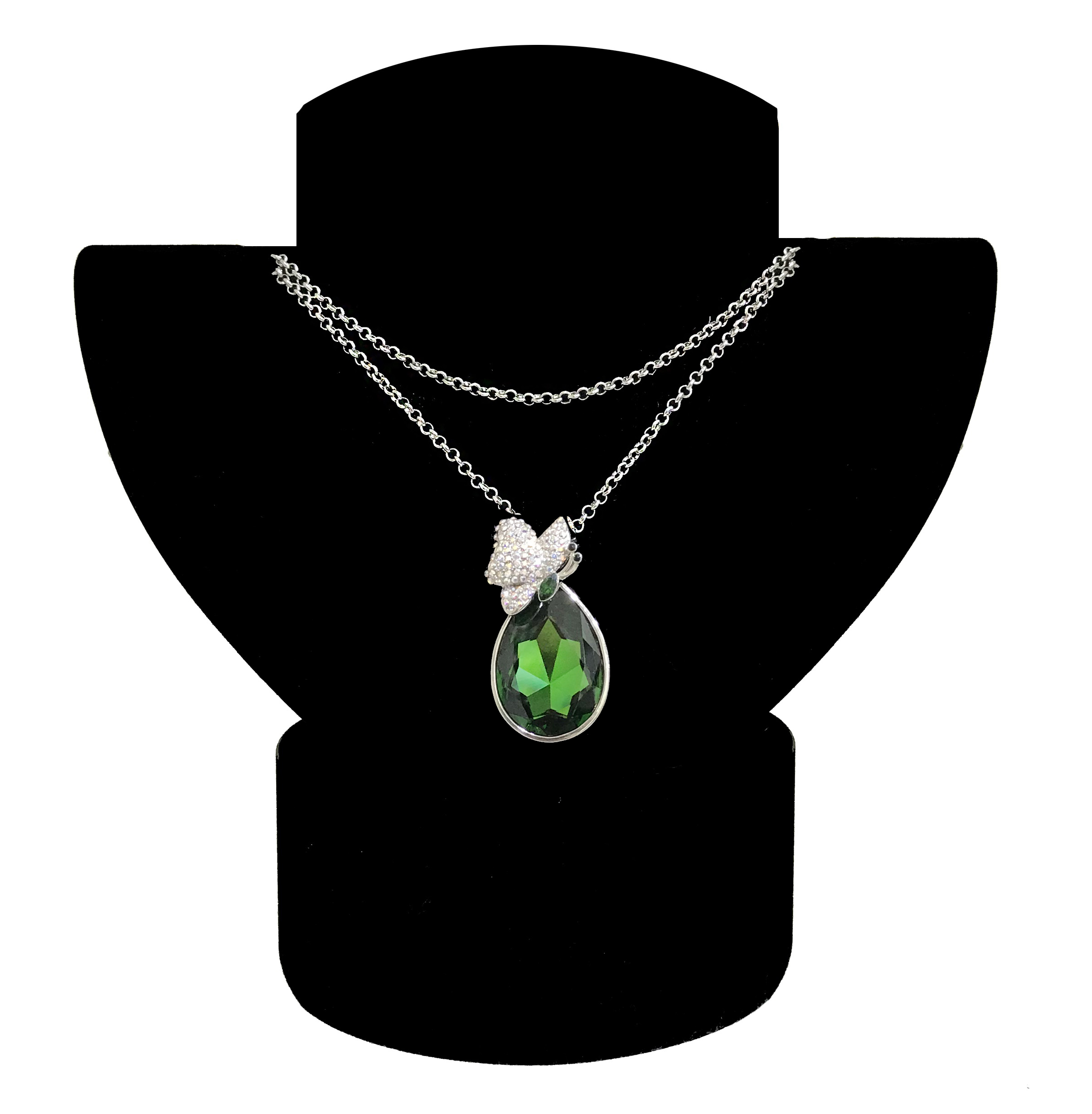 Strieborná zelená slza Swarovski