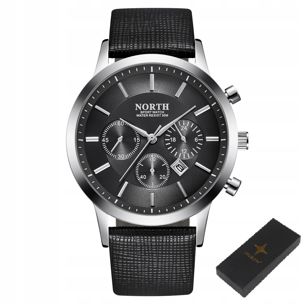 Pánské hodinky - Elegantné čierne hodinky North Men's Black Watch + Box
