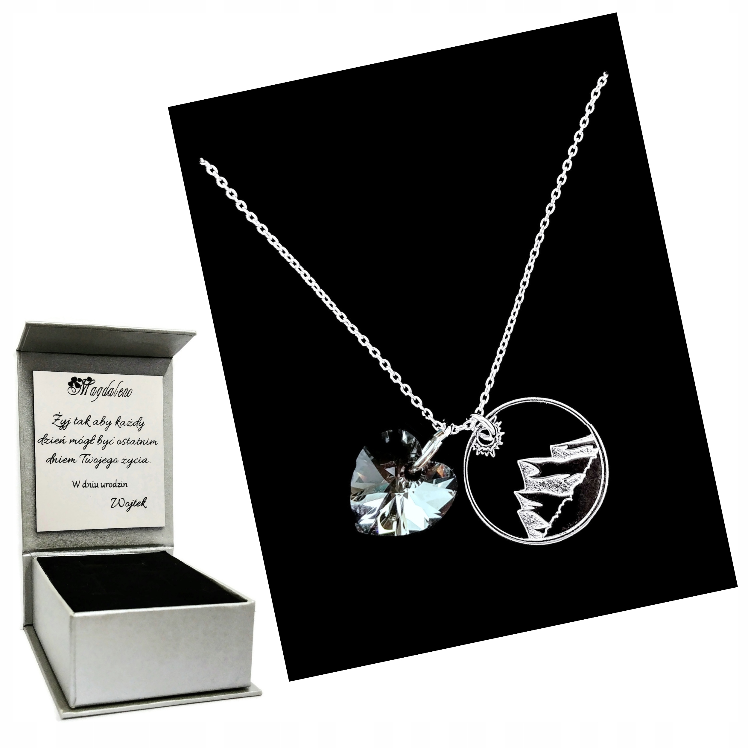 Horské náhrdelník Srdce hôr Swarovski striebro gravírovanie