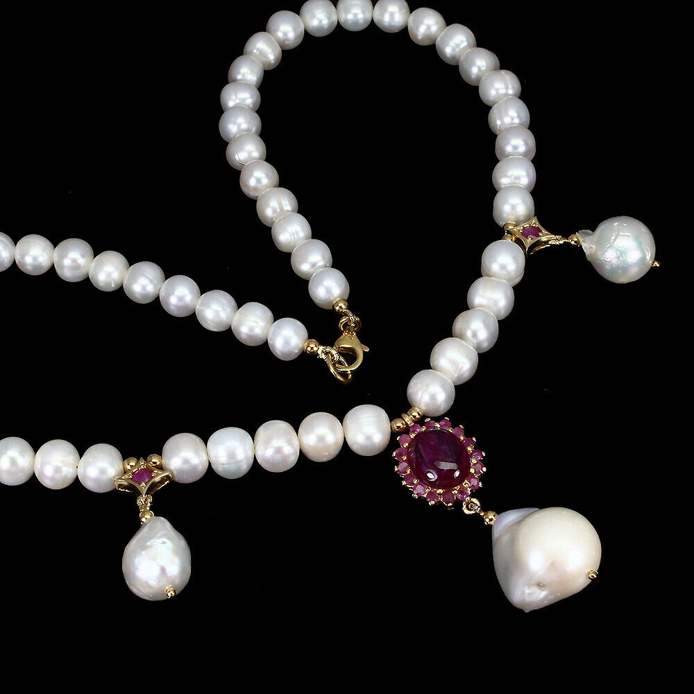 Perlový náhrdelník striebro 925 Natural Ruby 3