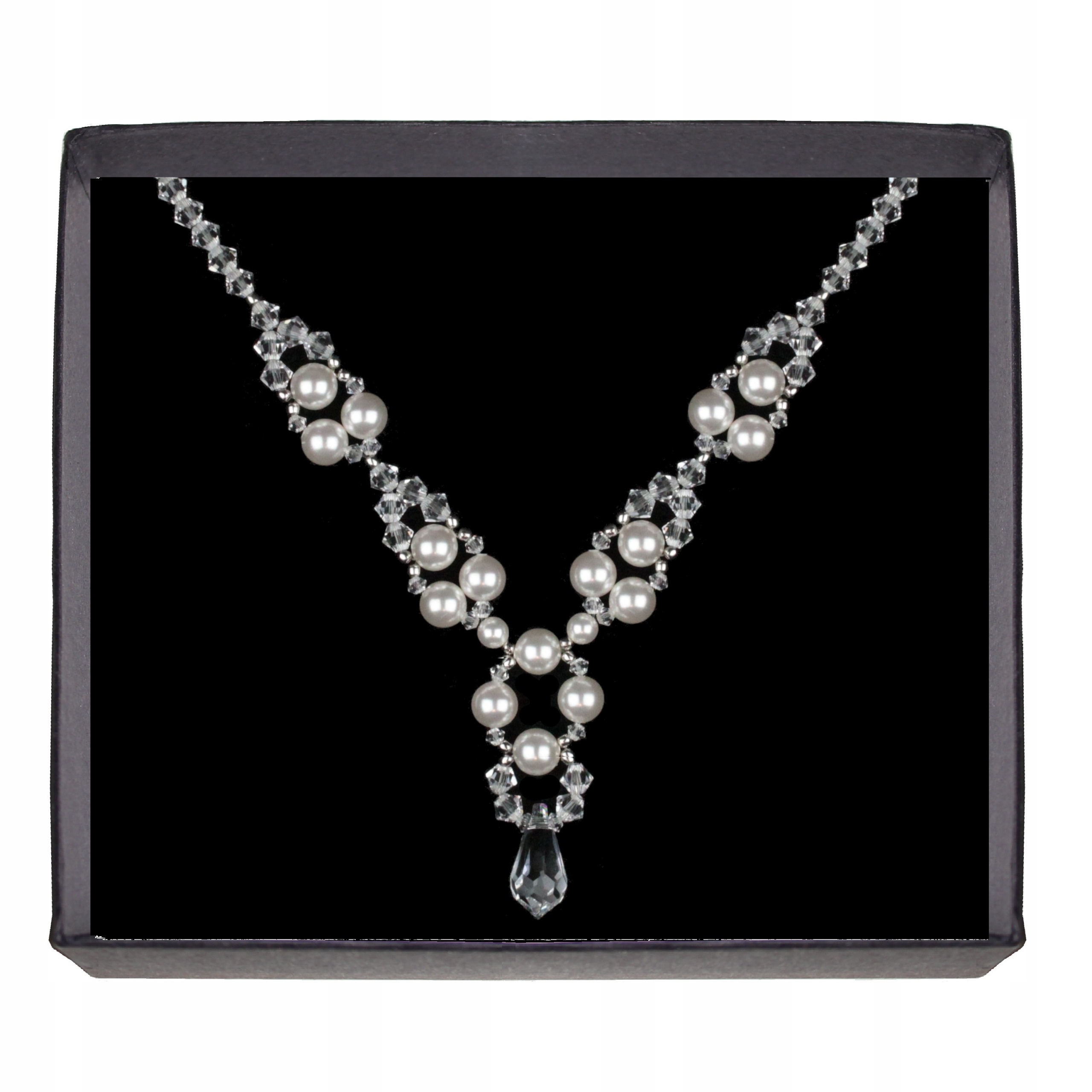 Svadobný náhrdelník so Swarovski kryštálmi a perlami v striebornej farbe