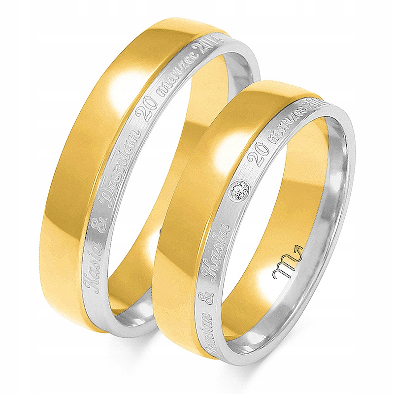 Zlaté svadobné obrúčky 14k 5,5 mm zirkón a a-229